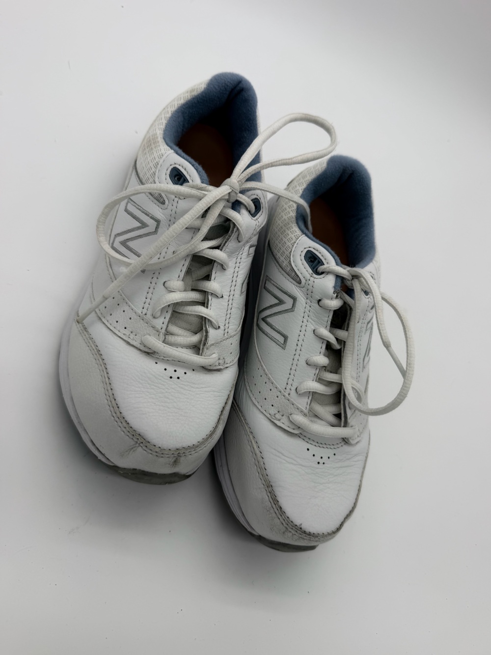 New Balance Kids White Leather Sneakers with Light Blue Lining